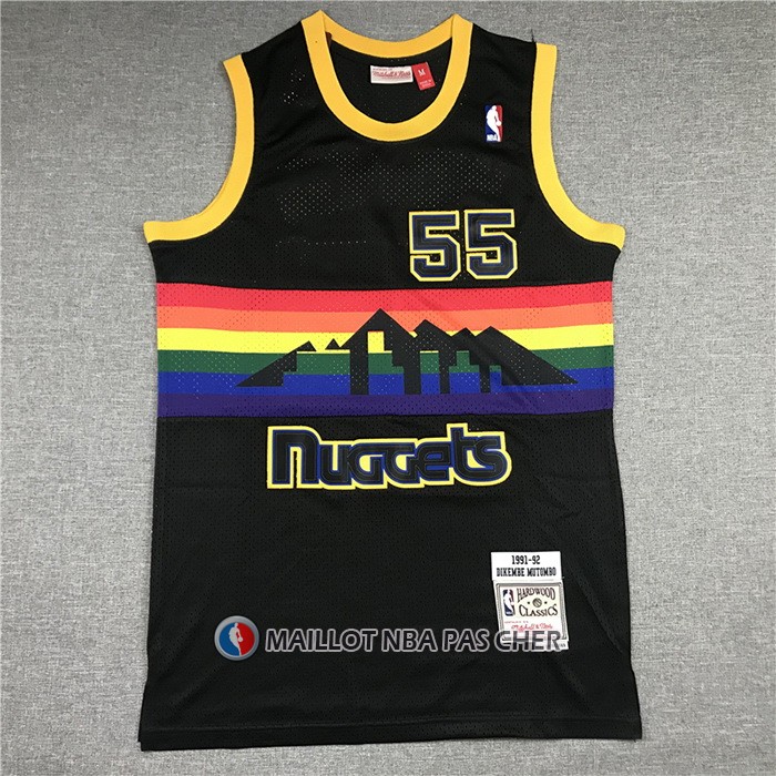 Maillot Denver Nuggets Dikembe Mutombo NO 55 Mitchell & Ness 1991-92 Noir